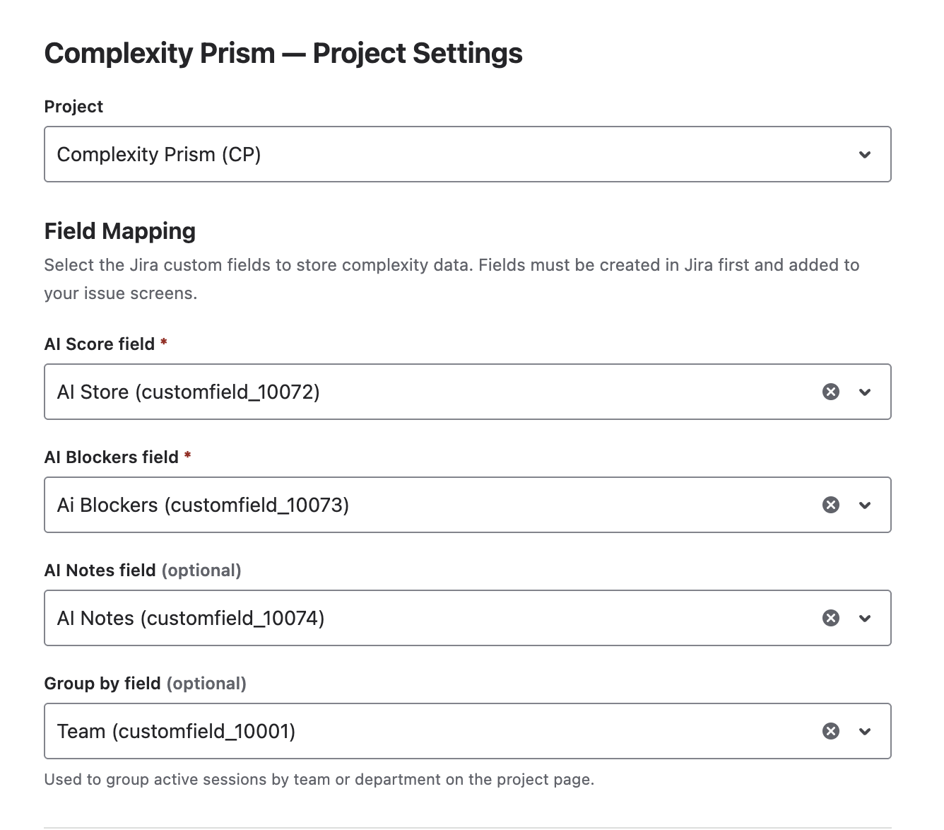 admin settings field mapping light